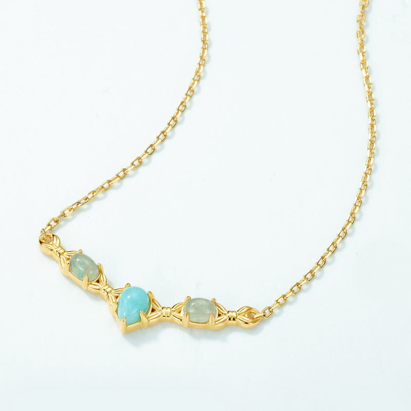 10K Gold V-Shaped Necklace Inlaid with Amazonite – gemstone jewelry supplier