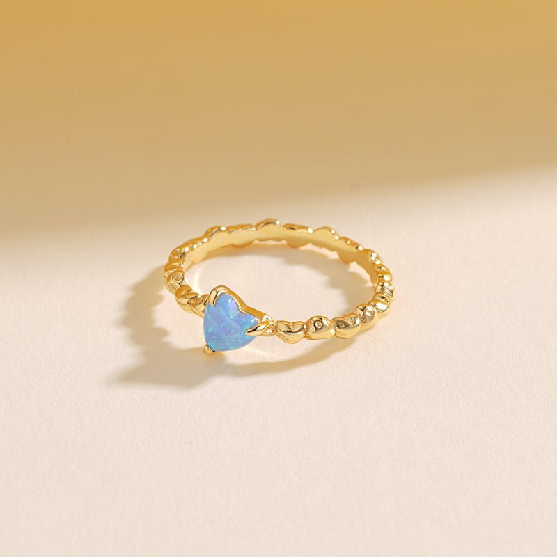 925 Sterling Silver Heart-Shaped Opal Ring