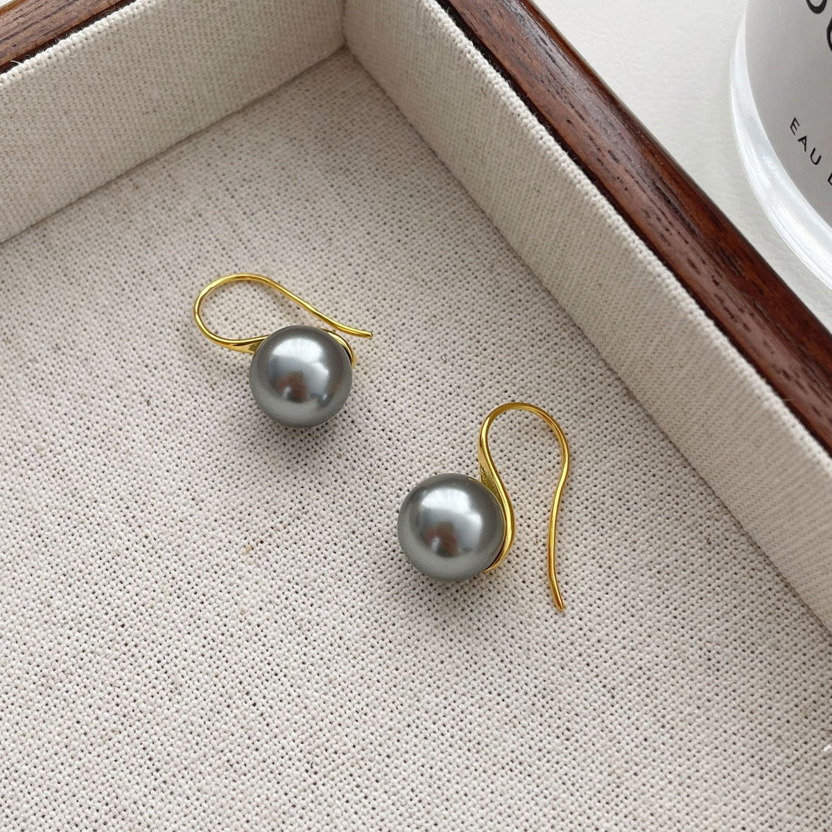 S925 pure silver retro elegant imitation pearl earrings - golden