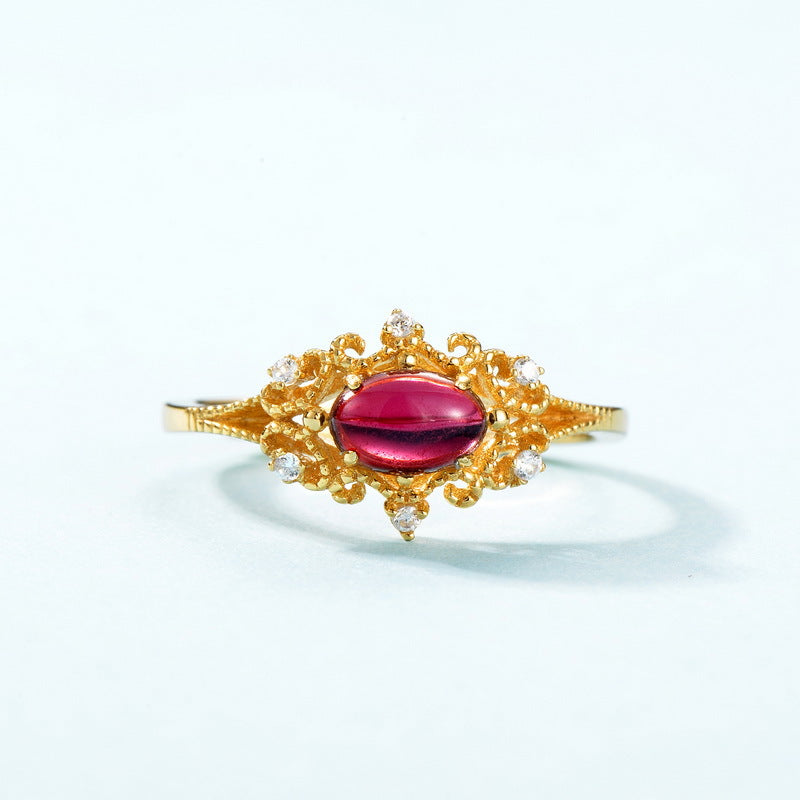 S925 Sterling Silver Vintage Garnet Zircon Ring