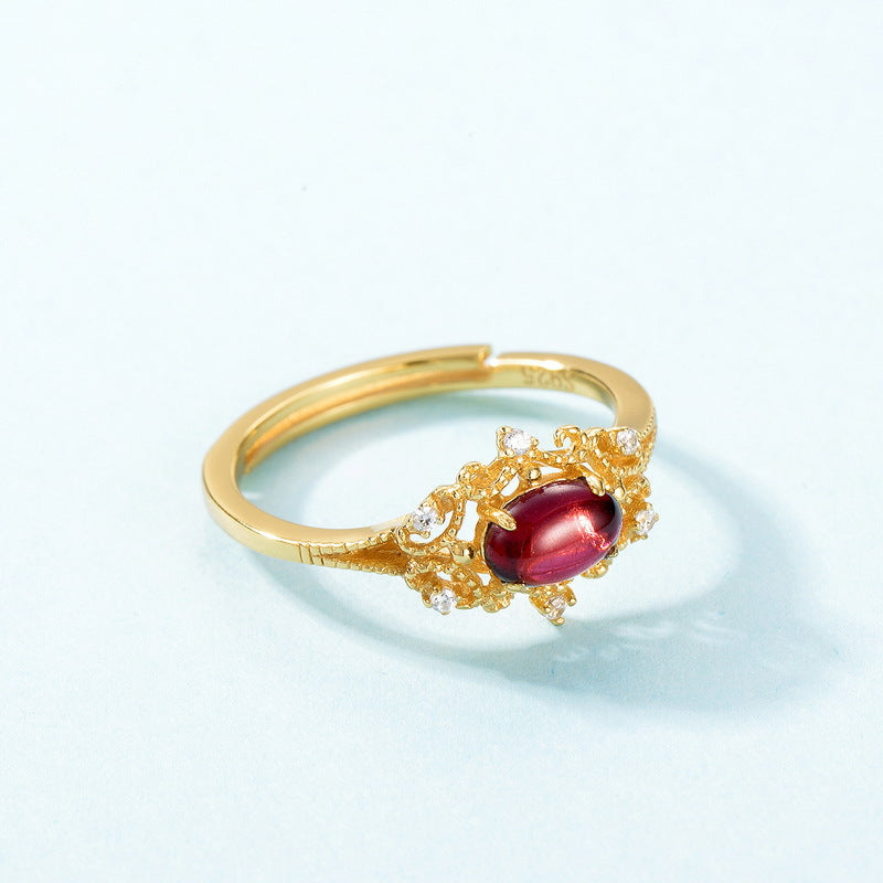 S925 Sterling Silver Vintage Garnet Zircon Ring