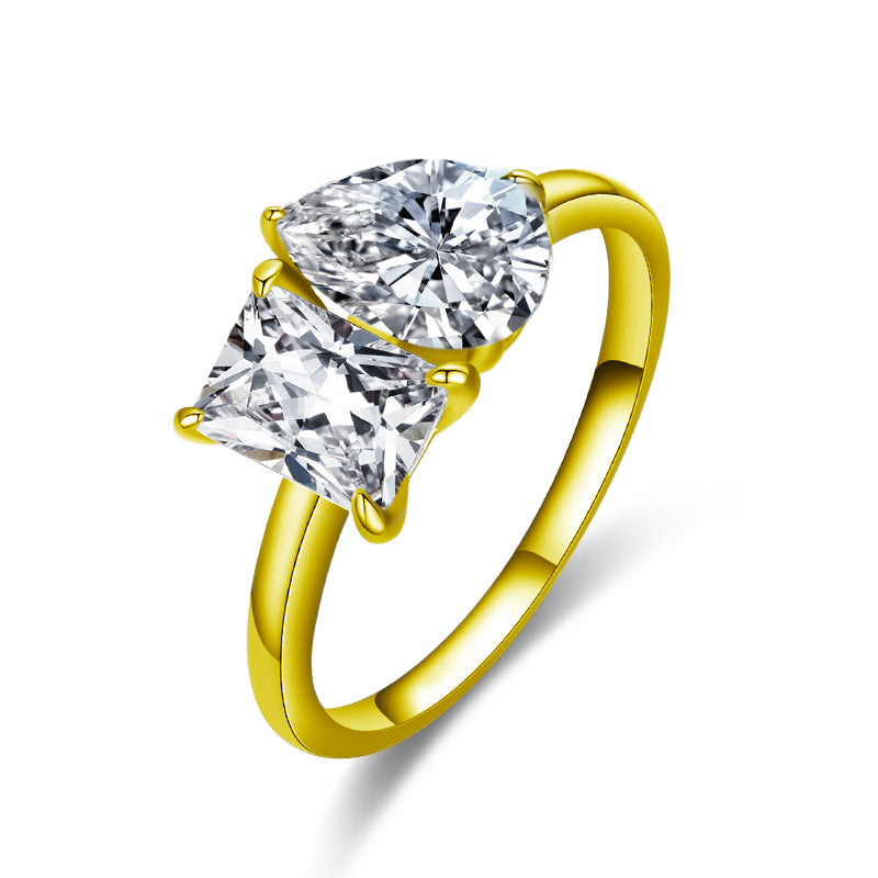 S925 Sterling Silver Moissanite Two Stone Ring