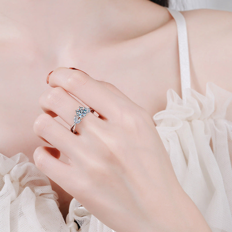 S925 Sterling Silver Floral Moissanite Ring