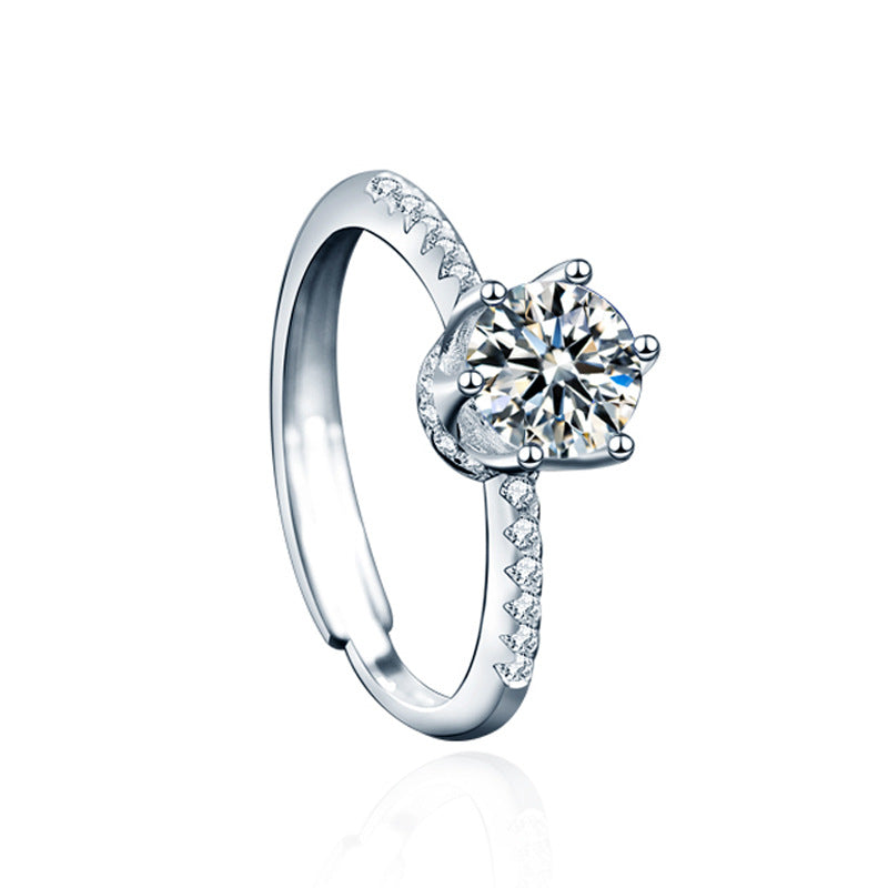 S925 Sterling Silver Crown Moissanite Ring