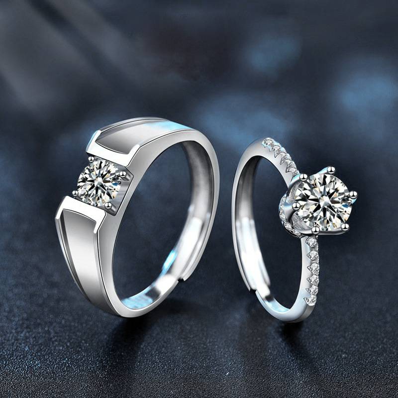 S925 Sterling Silver "Always By Your Side" Moissanite Couple Ring