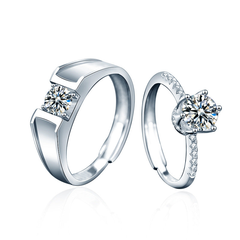 S925 Sterling Silver "Always By Your Side" Moissanite Couple Ring