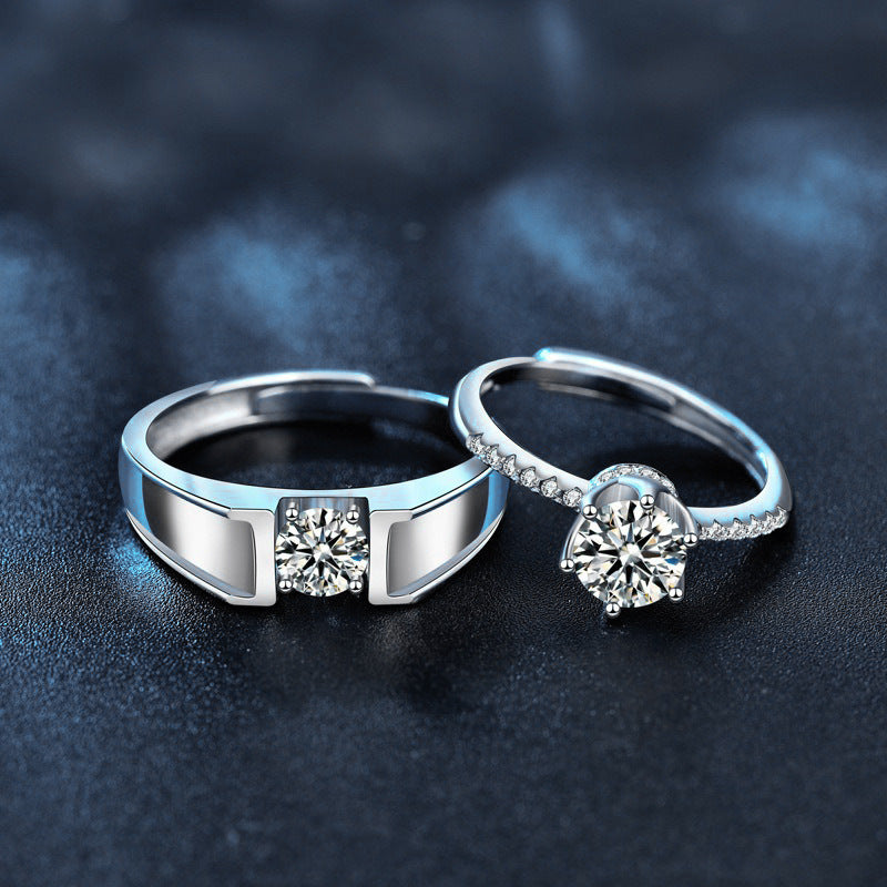S925 Sterling Silver "Always By Your Side" Moissanite Couple Ring