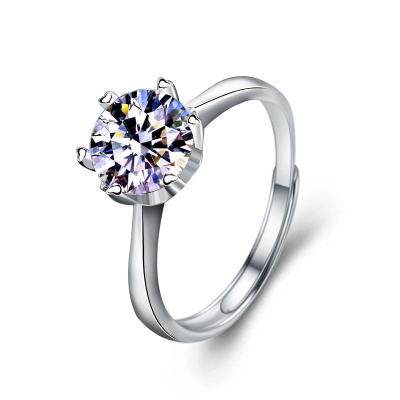 S925 Sterling Silver Classic Six Prong Moissanite Ring