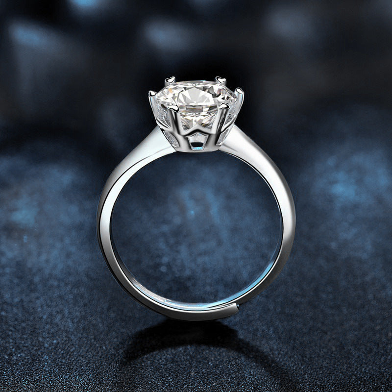 S925 Sterling Silver Classic Six Prong Moissanite Ring