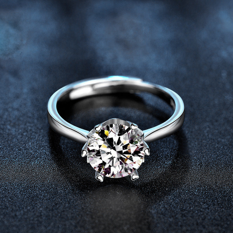 S925 Sterling Silver Classic Six Prong Moissanite Ring