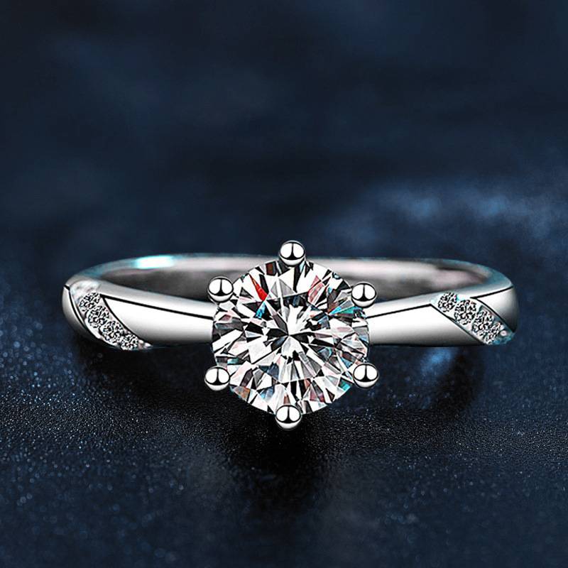 S925 Sterling Silver Six Prong Moissanite Engagement Ring