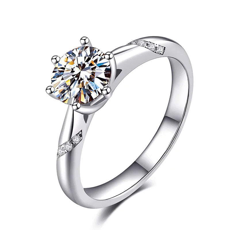 S925 Sterling Silver Six Prong Moissanite Engagement Ring