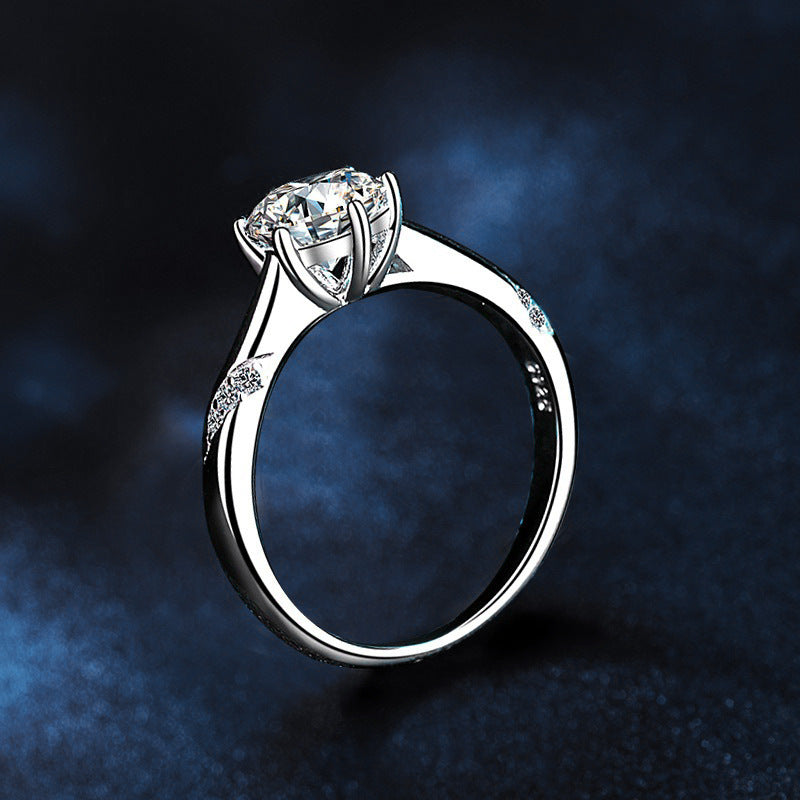 S925 Sterling Silver Six Prong Moissanite Engagement Ring