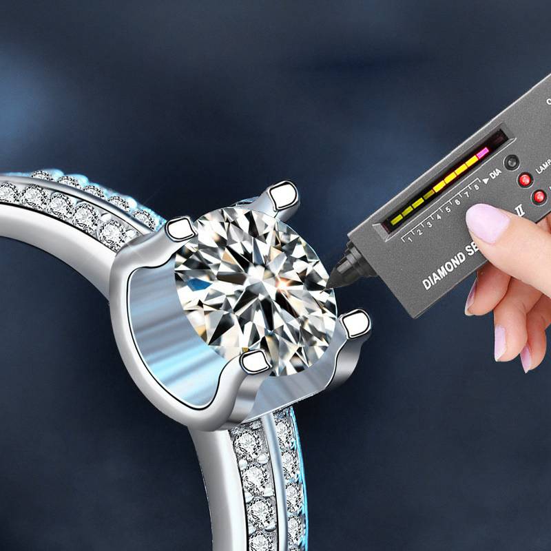 S925 Sterling Silver Center Moissanite with Double Row Diamond Accent Halo Vow Ring