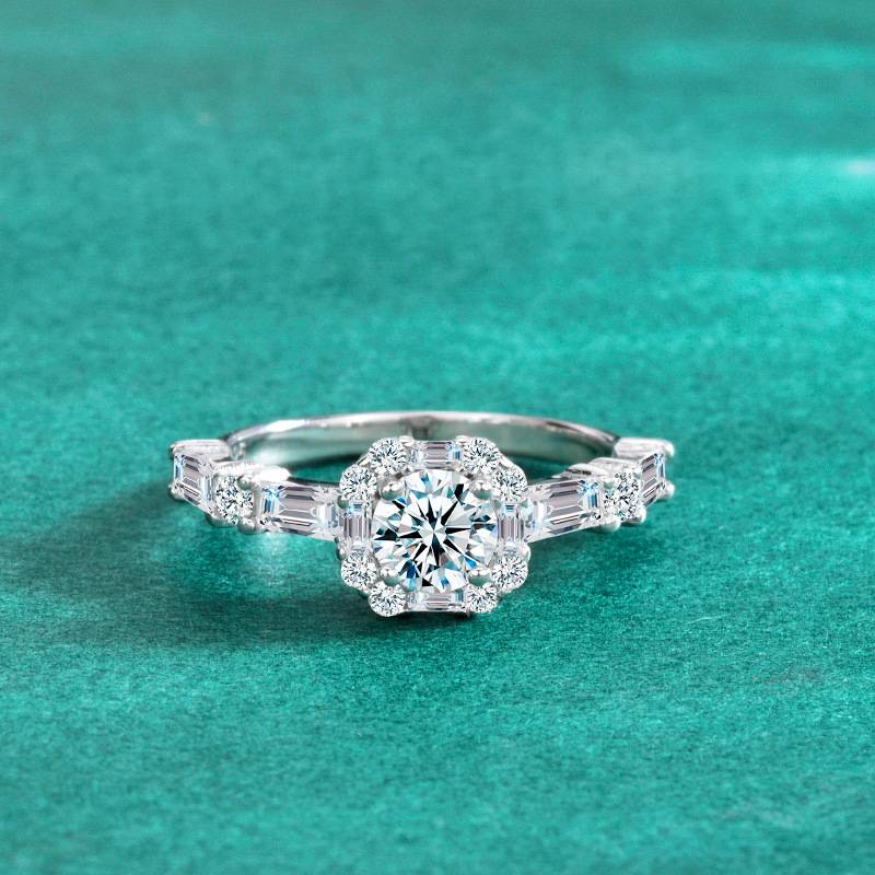 S925 Sterling Silver Ice Cube Moissanite Engagement Ring