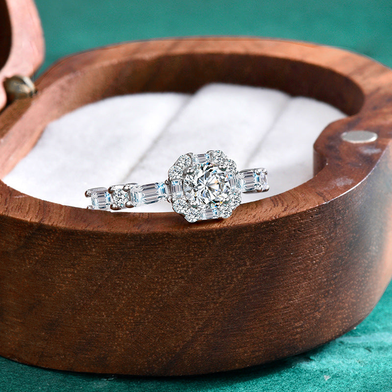 S925 Sterling Silver Ice Cube Moissanite Engagement Ring