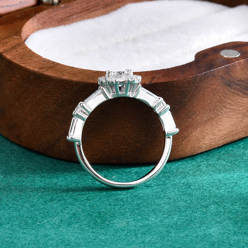 S925 Sterling Silver Ice Cube Moissanite Engagement Ring