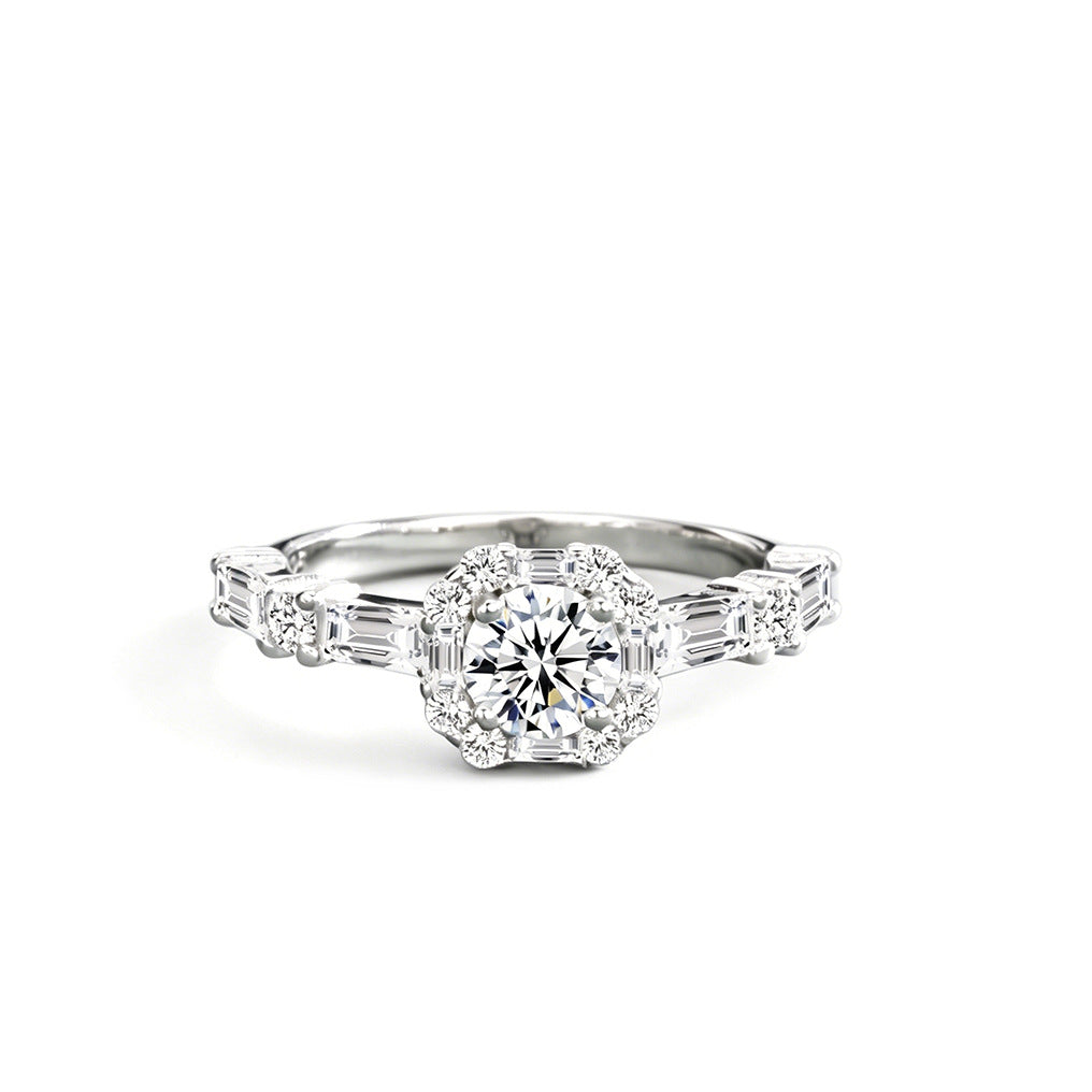 S925 Sterling Silver Ice Cube Moissanite Engagement Ring