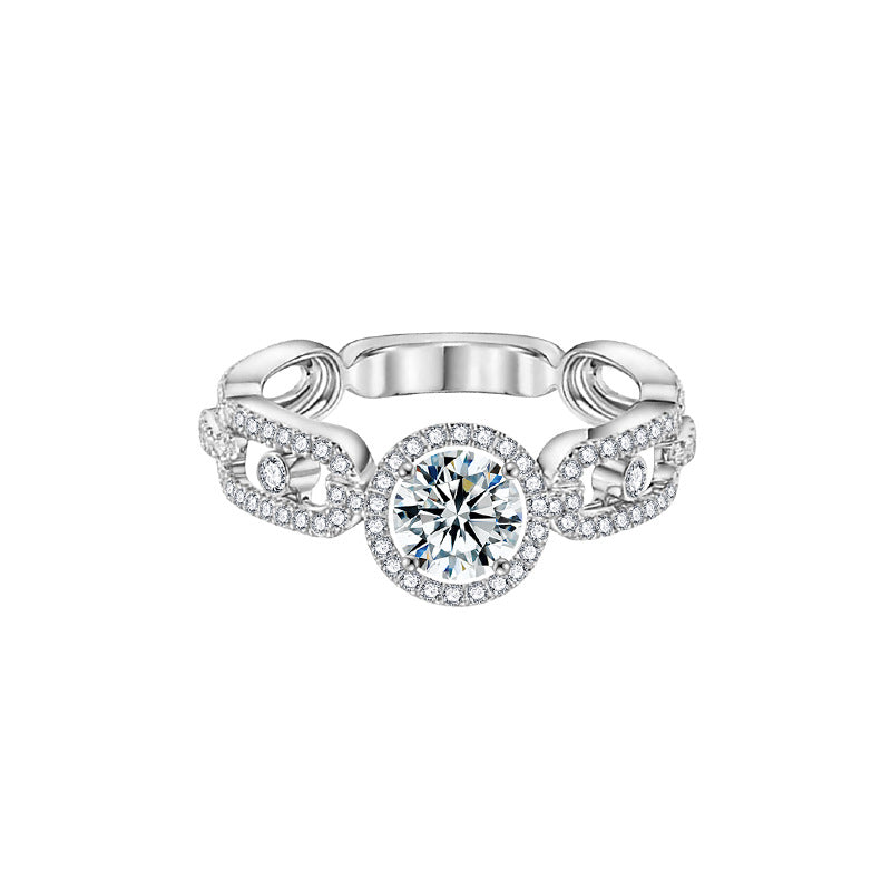 S925 Sterling Silver Plum Blossom Moissanite Diamond Accent Ring