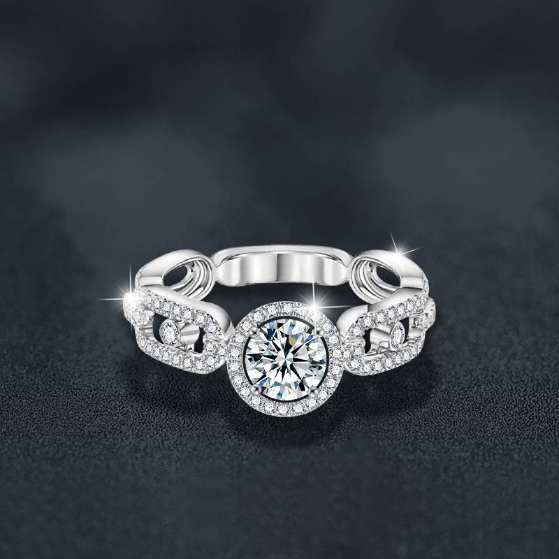 S925 Sterling Silver Plum Blossom Moissanite Diamond Accent Ring