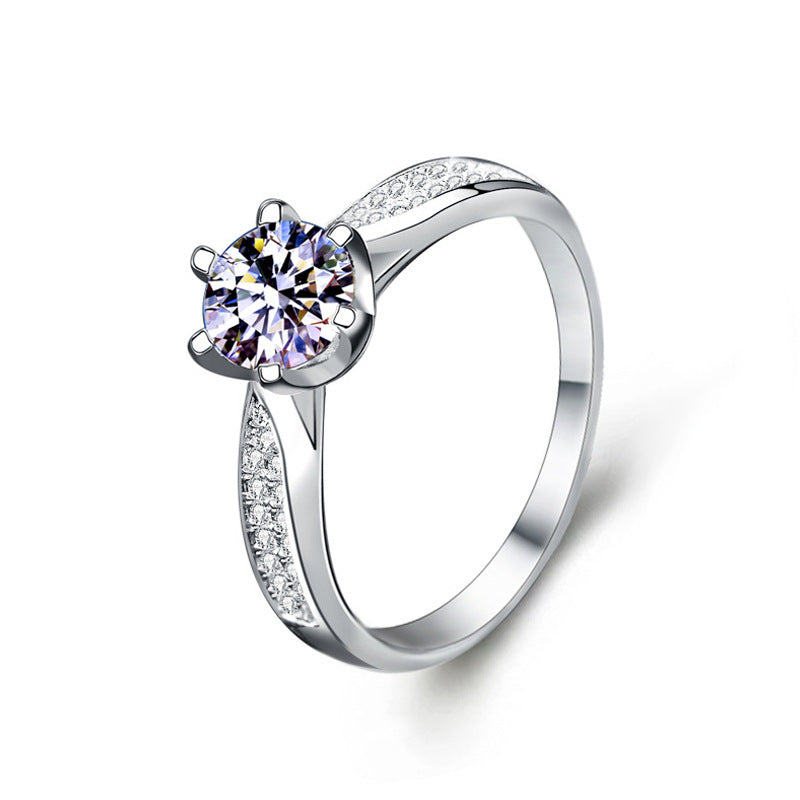 S925 Sterling Silver Moissanite Classic Six-Claw Ring