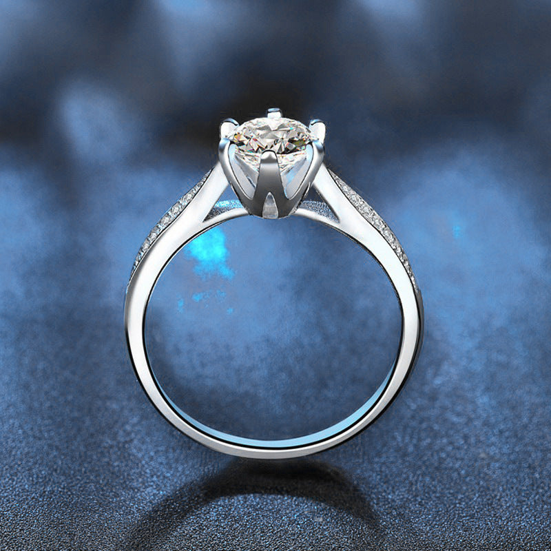 S925 Sterling Silver Moissanite Classic Six-Claw Ring