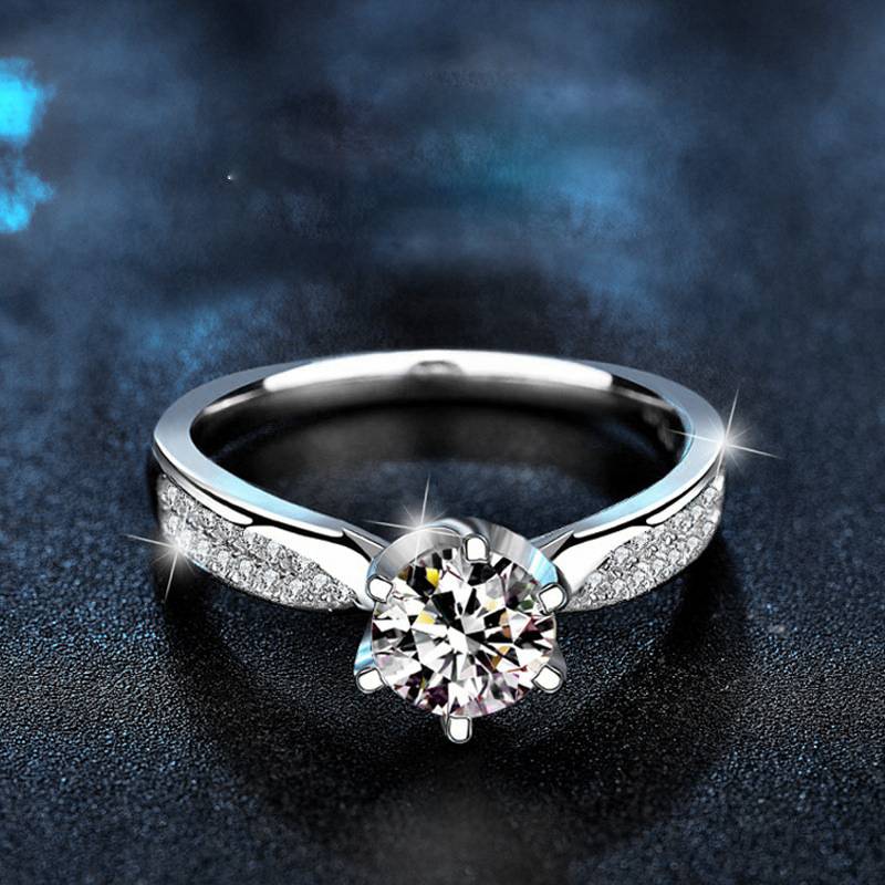 S925 Sterling Silver Moissanite Classic Six-Claw Ring
