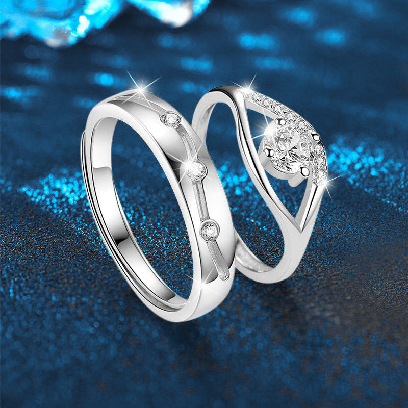 S925 Sterling Silver Moissanite Fated Love Couple Ring
