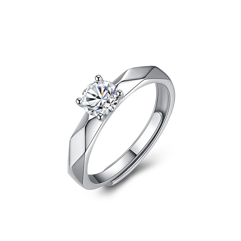 S925 Sterling Silver Diamond Rhombus Couple Ring