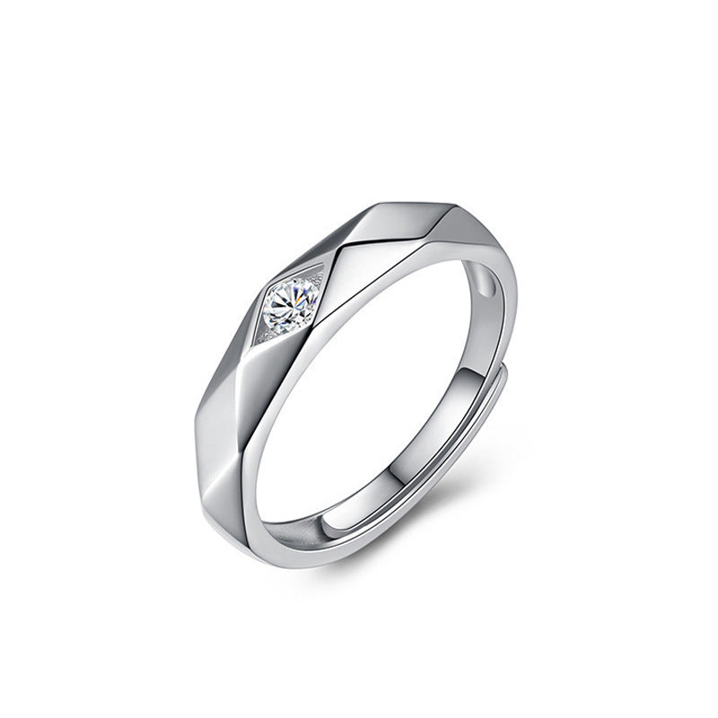 S925 Sterling Silver Diamond Rhombus Couple Ring