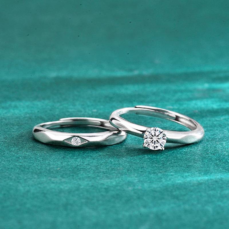 S925 Sterling Silver Diamond Rhombus Couple Ring