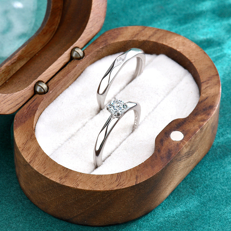 S925 Sterling Silver Diamond Rhombus Couple Ring