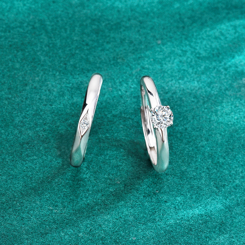 S925 Sterling Silver Diamond Rhombus Couple Ring
