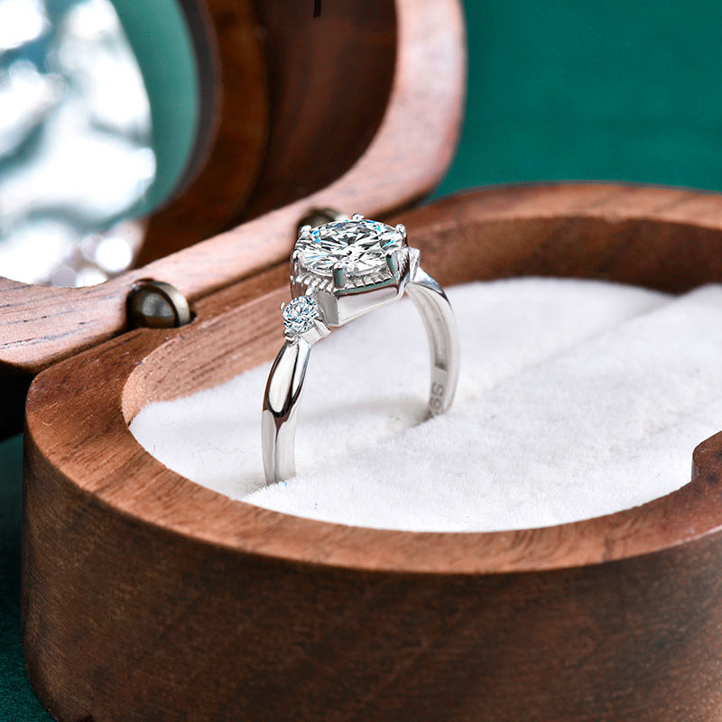 S925 Sterling Silver Moissanite Six Prong Ring