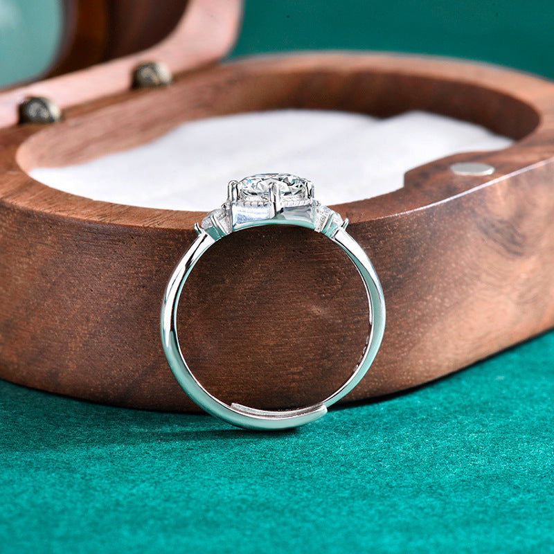 S925 Sterling Silver Moissanite Six Prong Ring