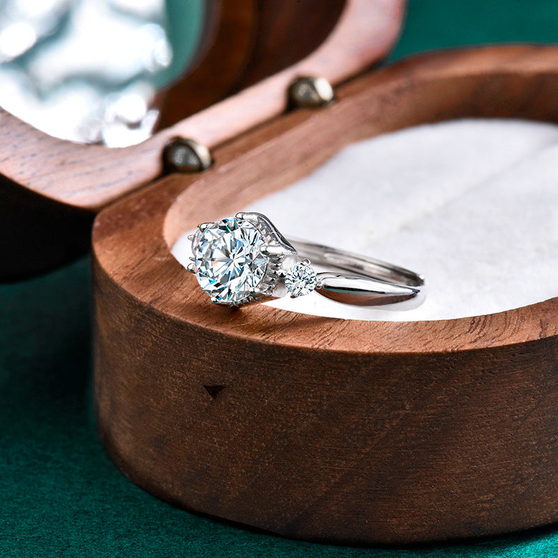 S925 Sterling Silver Moissanite Six Prong Ring