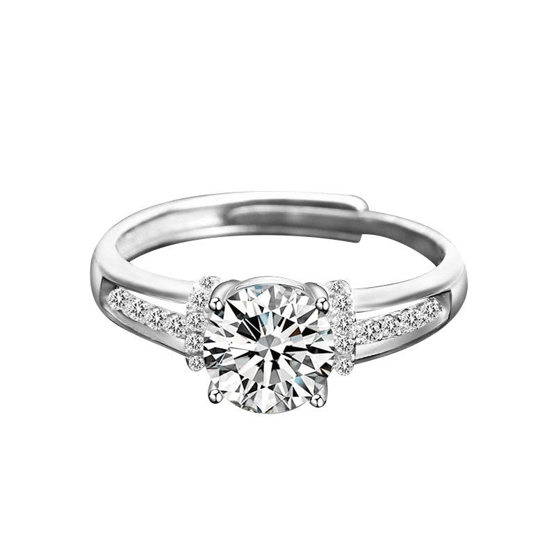 S925 Sterling Silver Four Prong Openwork Moissanite Engagement Ring