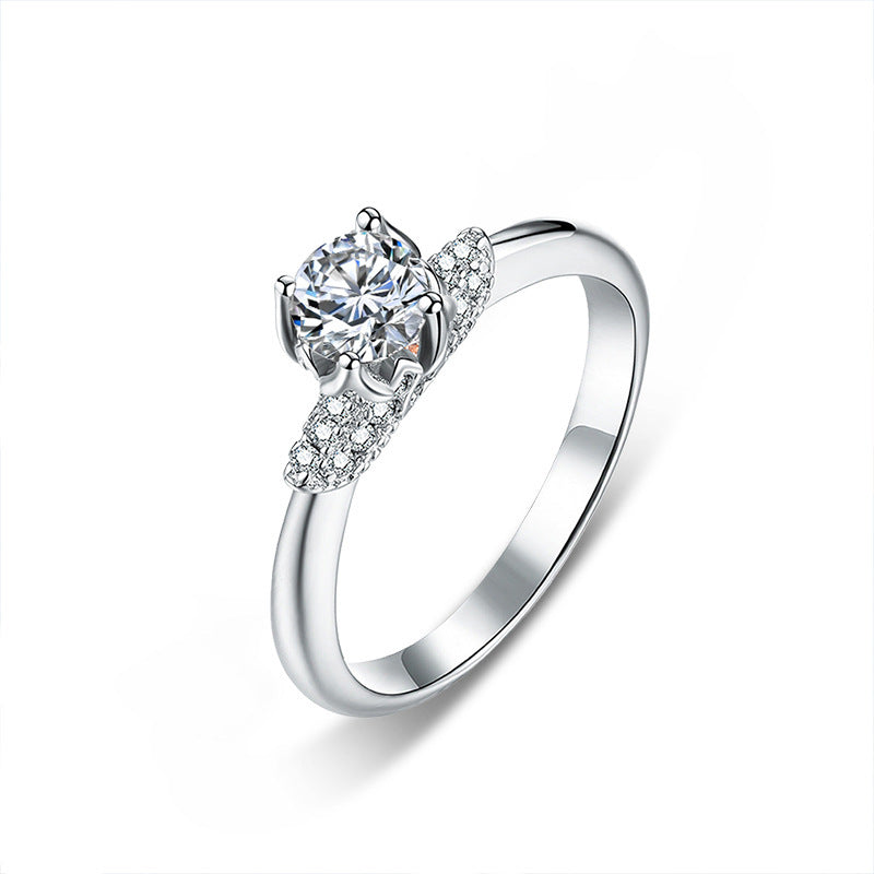 S925 Sterling Silver Rose Flower Moissanite Engagement Ring