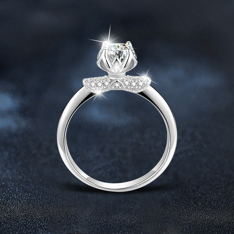 S925 Sterling Silver Rose Flower Moissanite Engagement Ring