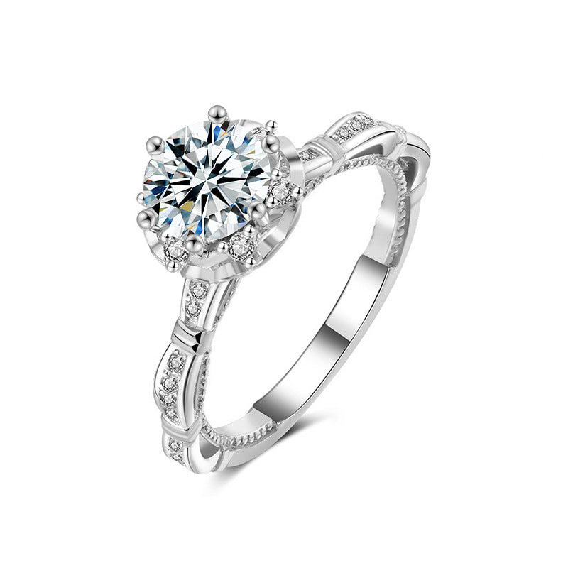 S925 Sterling Silver Moissanite Princess Rose Ring