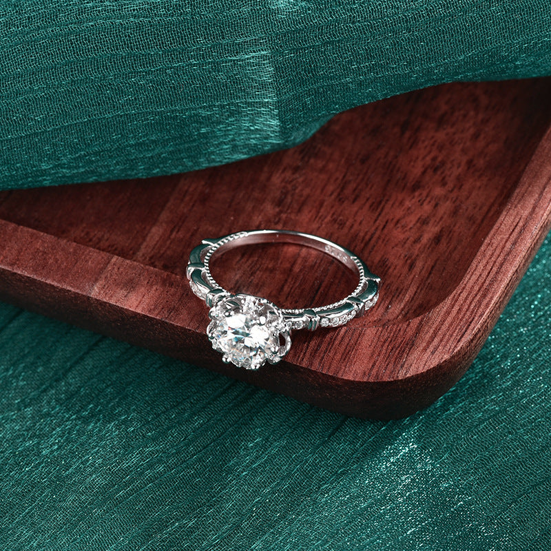 S925 Sterling Silver Moissanite Princess Rose Ring