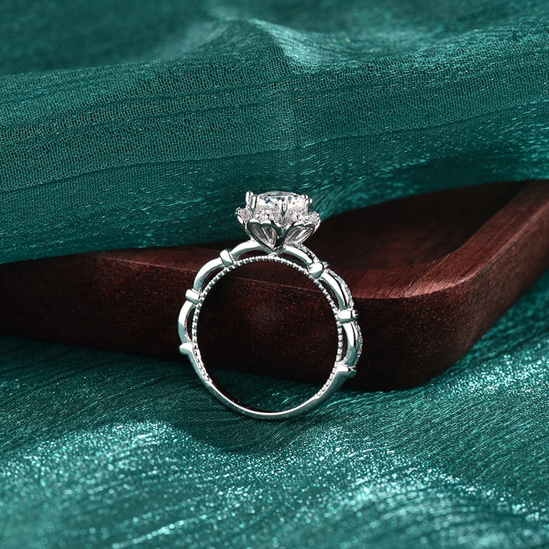 S925 Sterling Silver Moissanite Princess Rose Ring