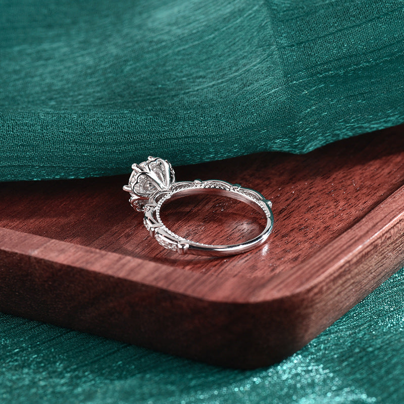 S925 Sterling Silver Moissanite Princess Rose Ring