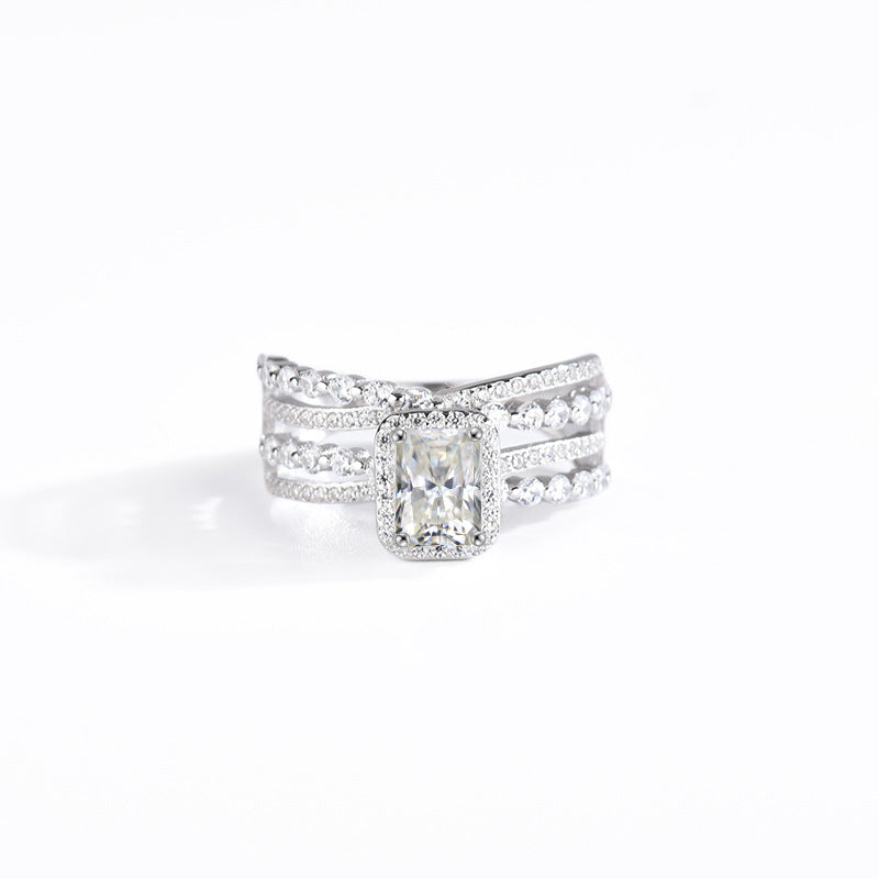 S925 Sterling Silver Star Ring Light Exquisite Moissanite Ring