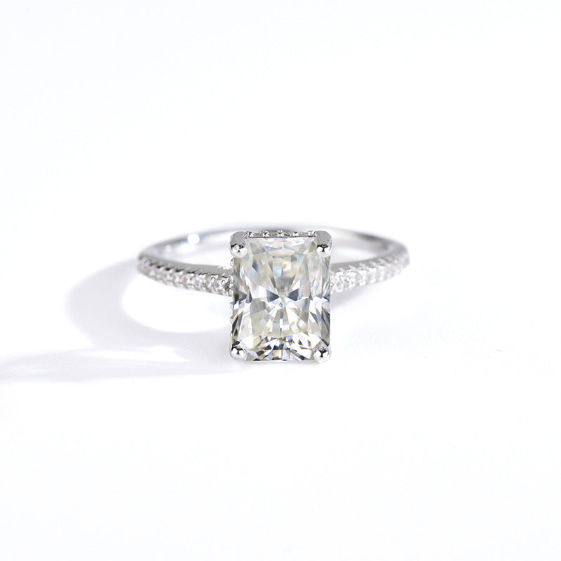 S925 Sterling Silver Large Rectangle Moissanite Statement Ring