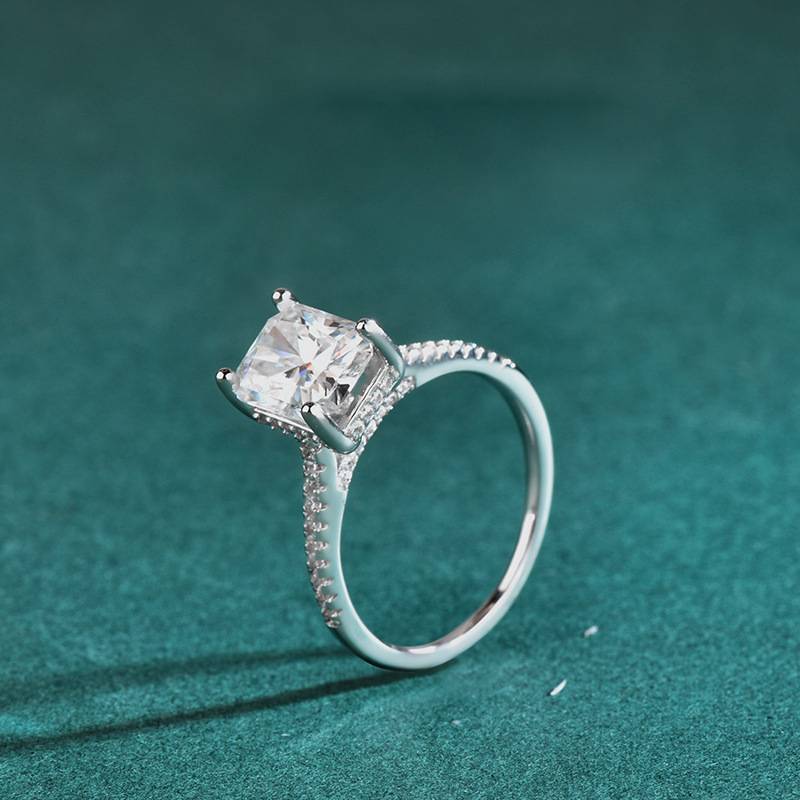 S925 Sterling Silver Large Rectangle Moissanite Statement Ring