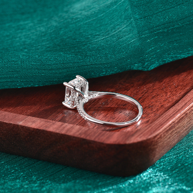 S925 Sterling Silver Large Rectangle Moissanite Statement Ring
