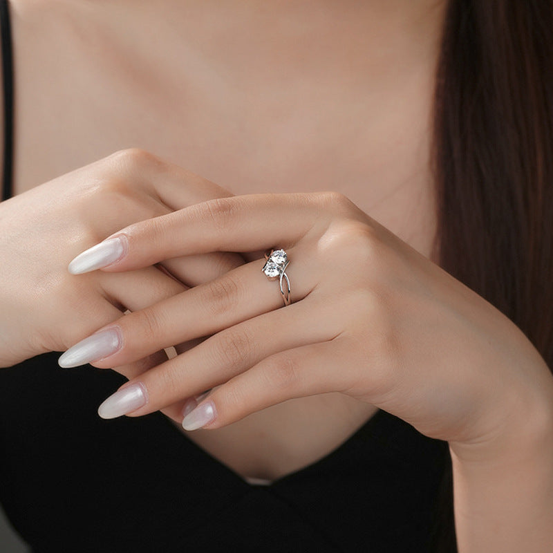 S925 Sterling Silver Star Dust Double Ring