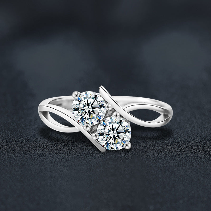 S925 Sterling Silver Star Dust Double Ring