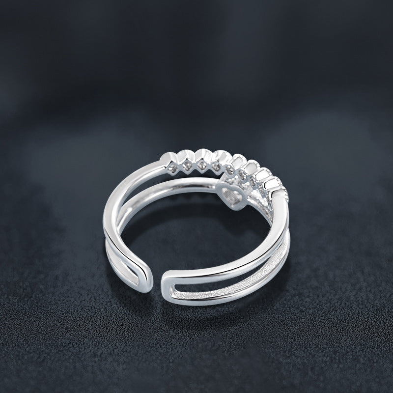 S925 Sterling Silver Moissanite Heart-Shaped Double-Layer Ring